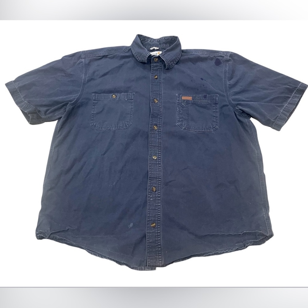 Carhartt Shirt Mens Sz L Original Fit Short Sleeve Navy Workwear Button Down